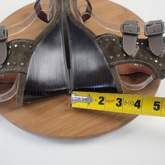 Coach Odessa Leather Suede Wedge 8.5 B Olive Green Buckle 2 Strap Heels‎ - Picture 12 of 16